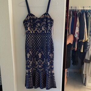 Chic Navy Lace Midi Dress